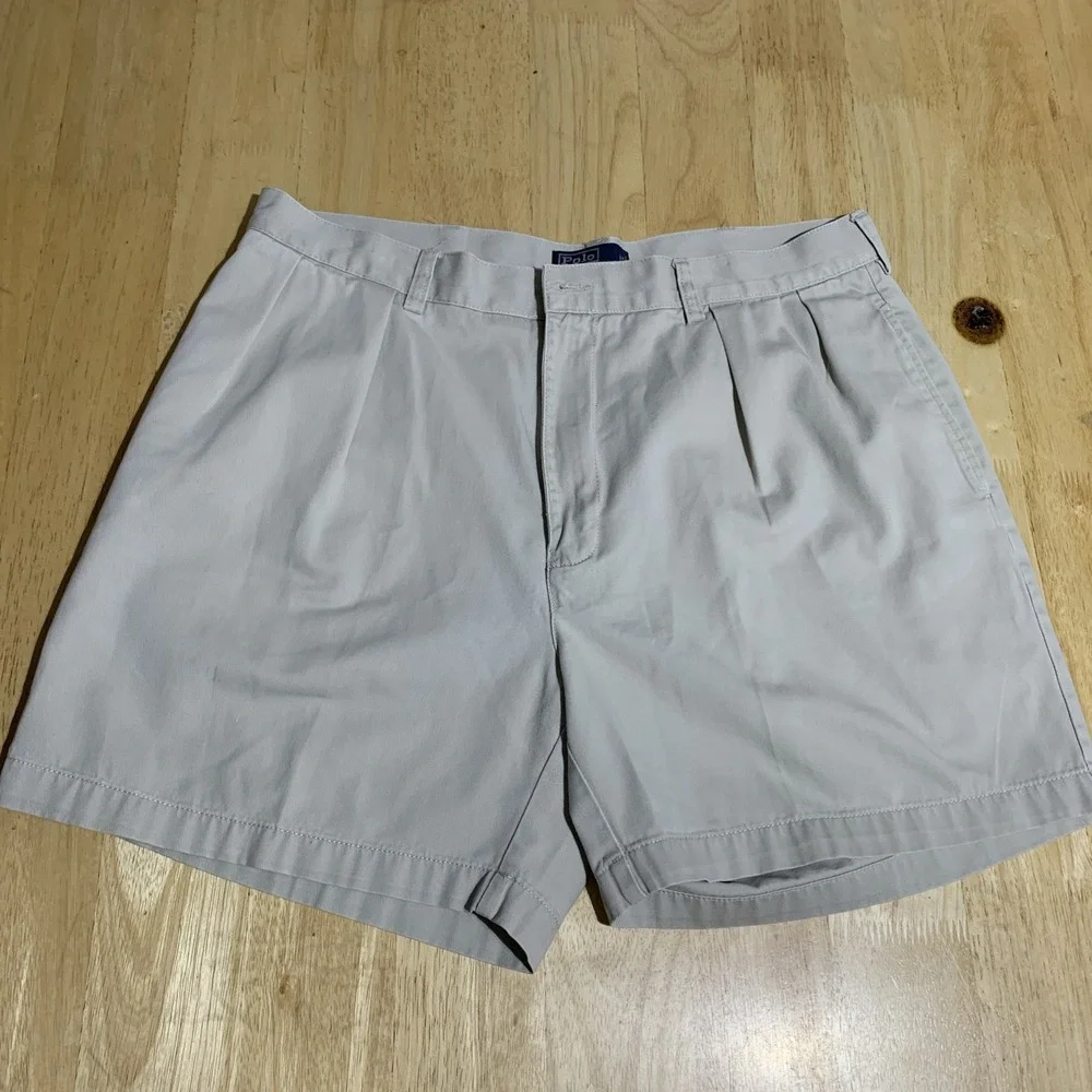 Polo Ralph Lauren Shorts Mens 38 Khaki Classic Chino Pleated Cotton Casual Golf